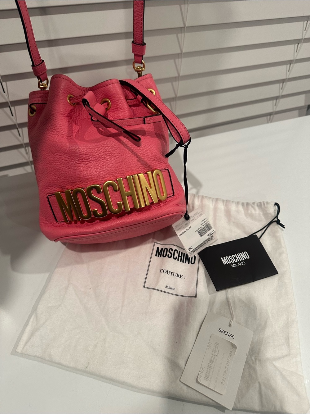 Moschino Logo Pink Bucket Bag